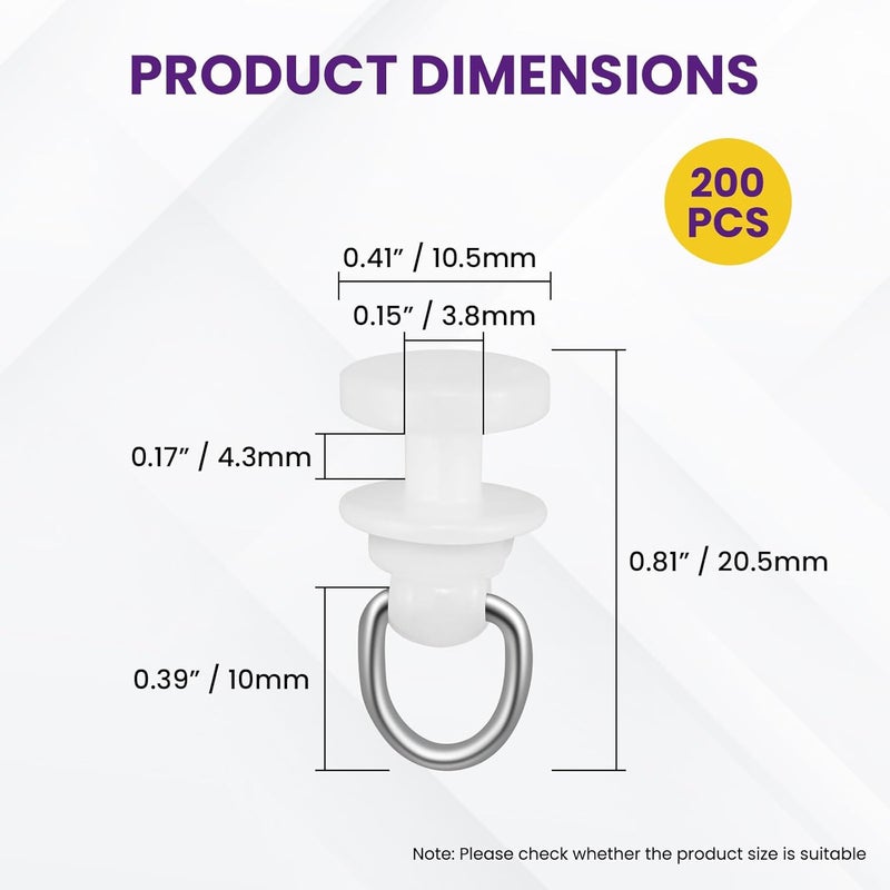 Catuy 200Pcs Plastic Curtain Track Glider, Ceiling Sliding Curtain Track Hooks, Shower Curtain Pulley for Window Shower Curtain Tracks (White) - Image 2